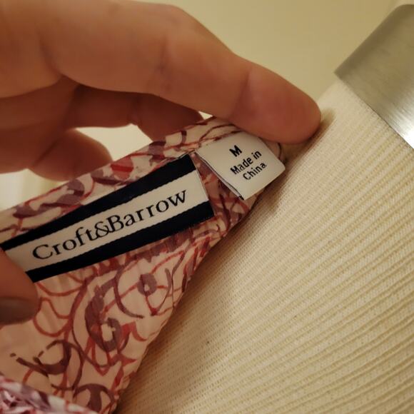 Ruched Paisley Crimped Button Front Blouse Croft & Barrow M Pink Oval Neckline - Picture 7 of 8